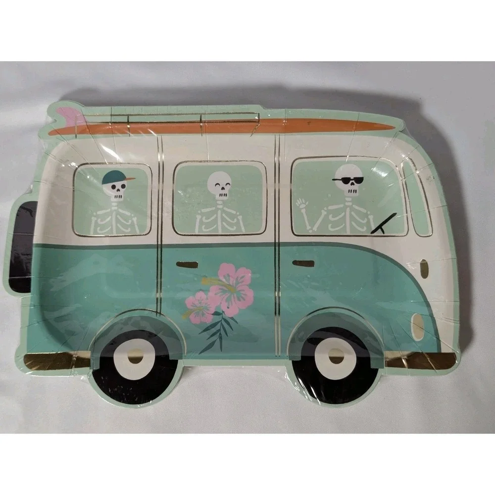 Halloween Skeleton Bus 12 Paper Plates & 32 Napkins Party Decor My Mind's Eye